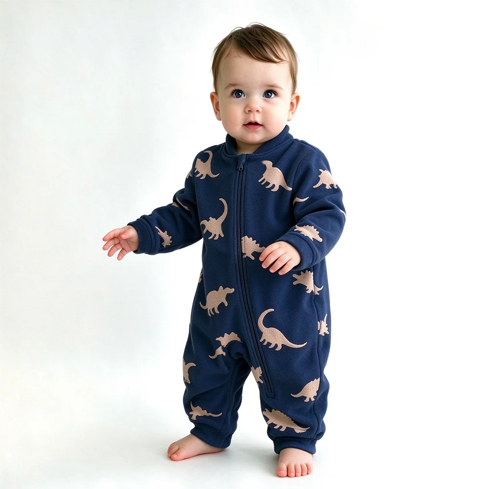 Cotton Baby Onesies Zipper - 부드럽고 따뜻한 아기용 플리스 원피스, 귀여운